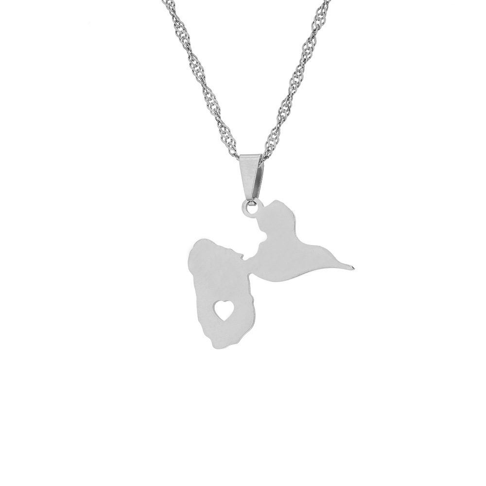 All Seasons Season Wholesale Jewelry Vintage Style Map Guadeloupe Map 201 Stainless Steel 304 Stainless Steel Plating Pendant Necklace