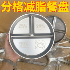 不锈钢儿童餐盘宝宝吃饭卡通盘家用学生便携分格圆形三格便当盒
