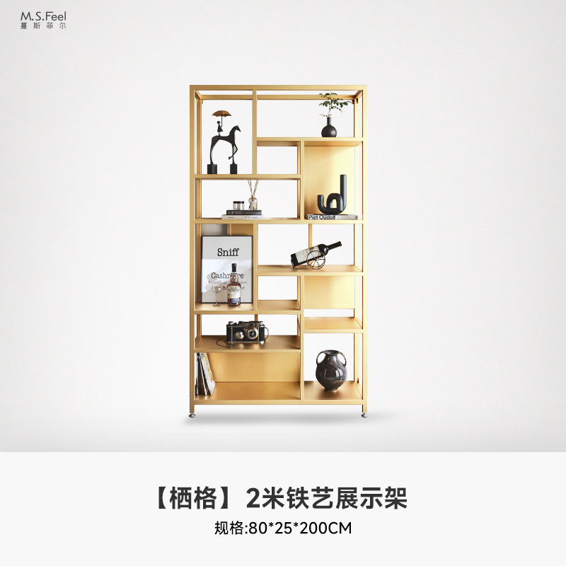 Estante de metal ligero de lujo estante de piso doméstico estante de escritorio estante de decoración de partición estante de exhibición creativa multicapa