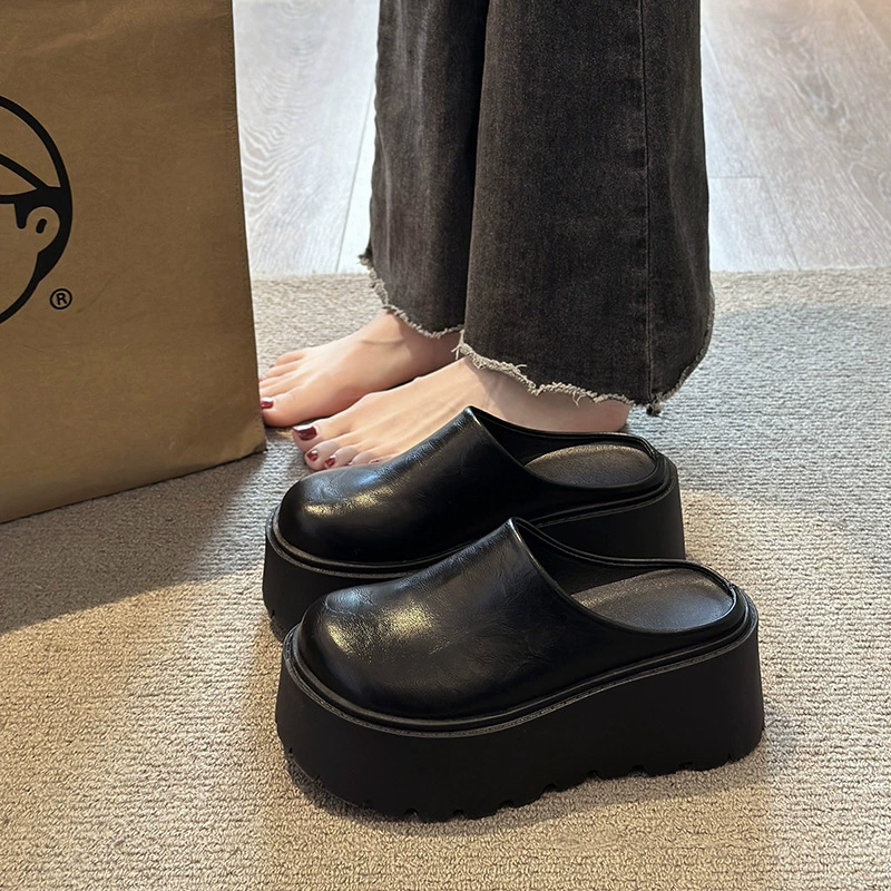 Slippers platform, universal high footwear, genuine leather, 2025 years, trend of season, for teenagers