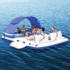 水上浮台多人浮床充气帐篷游泳气垫床大号漂浮垫魔毯躺椅沙发浮船