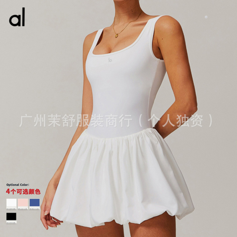 alo原版运动连衣裙假两件女防走光打底运动健身花苞下摆网球裙|undefined