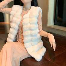 实拍 秋冬外套仿兔毛皮草马甲女中长款宽松年轻款水貂绒毛毛背心