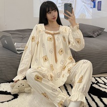春秋新款睡衣女冬长袖棉质公主风甜美宫廷可爱少女家居服套装批发