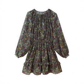 ZR女装  欧美风2025冬季新品法式修身显瘦气质腰果花领通勤连衣裙