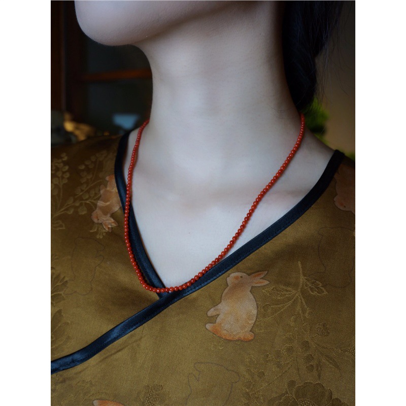 South Red Bracelet Xiaomi Bead Necklace Liangshan Persimmon Red Guofeng Lockbone Chain Bracelet Simple Good Luck Neck Chain