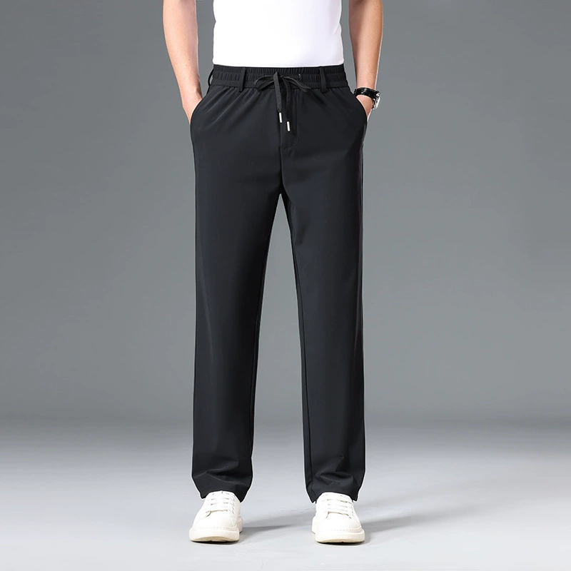 Мужские эластичные повседневные брюки для поездок на работу, лето 2025, тонкая эластичная талия, прямые, быстросохнущие, дышащие, стильные
