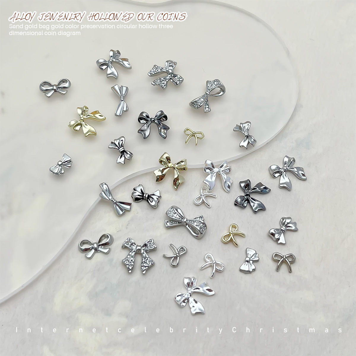 Transfronterizos de uso de uñas en forma de almendra blanca borde francés tridimensional arco de perla decoración de uñas desmontable