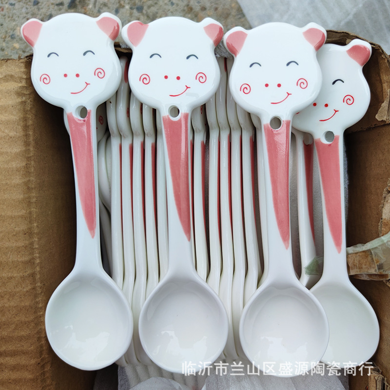 Inswind de alto valor facial lindo dibujo animado cuchara de mango largo cuchara de bebés cuchara de cerámica casera cuchara de café creativa