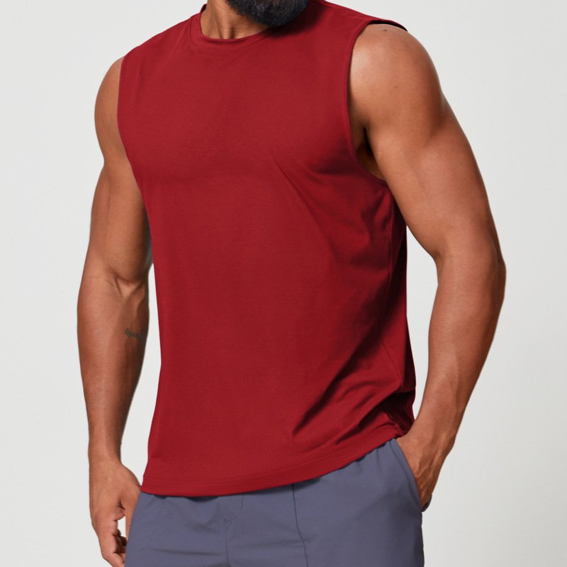 European and American Yoga Fitness Clothing Men's Sleeveless Sports Tops Pure Color Breathable Sweat-Wicking Running Casual Vest 1166