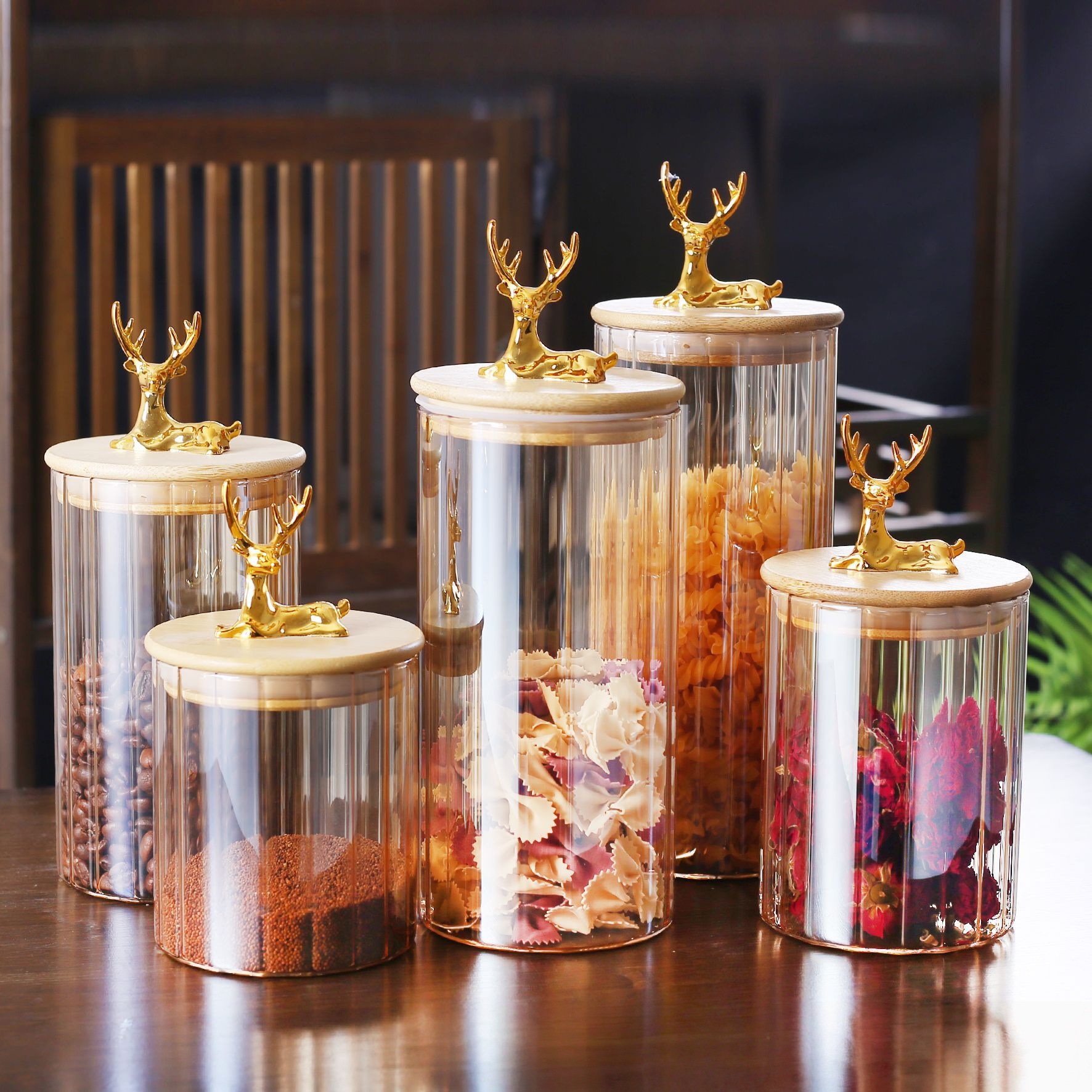 Nordic Deer Head High Borosilicate Glass Jar Kitchen Moisture-Proof Transparent Storage Jar Grain Storage Bottle Sealed