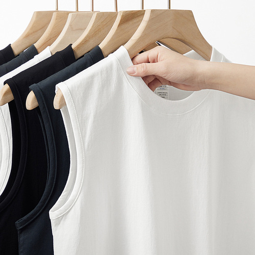 American heavyweight pure cotton sleeveless vest for men and teenagers solid color outer vest T-shirt summer all-match sports T-shirt