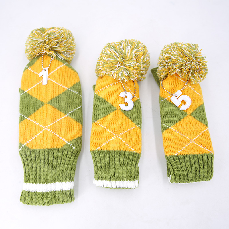 Tres piezas de Golf Club cubierta protectora contraste color sombrero de punto conjunto de accesorios bola suministros fábrica al por mayor LOGO