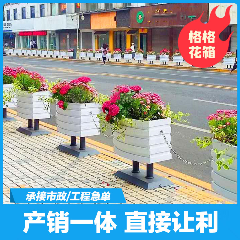 市政道路绿化PVC花箱 一桶一链 景区酒店街道隔离 塑木材质花箱