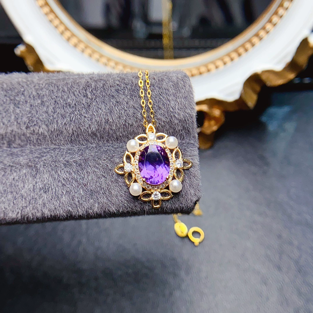 Заводская оптовая продажа натуральный аметист подвеска S925 Серебряный инкрустированный основной камень 7*9 горячо продается в Европе и Америке