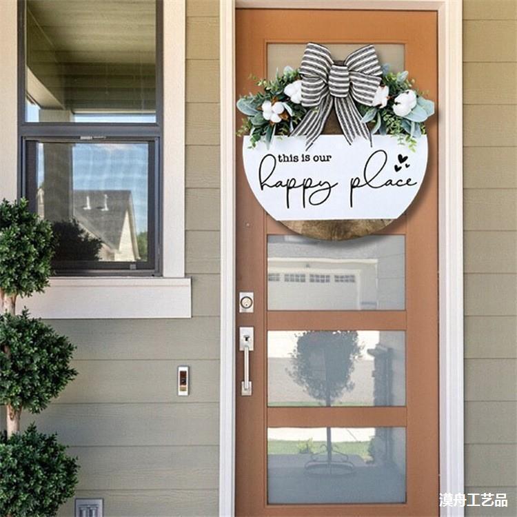 Cross-Border New Simple Style Christmas Door Decoration Round Wooden Hanging Welcome Sign Home Wall Decoration American Style