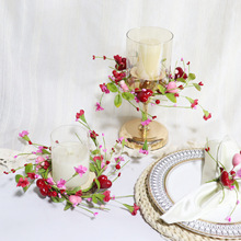 26年新款情人节红粉爱心小花浆果蜡烛环 桌面中心装饰烛台环跨境