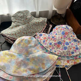 渔夫帽女韩版夏季碎花绑带大檐夏季防晒帽子户外防风遮脸甜美帽子