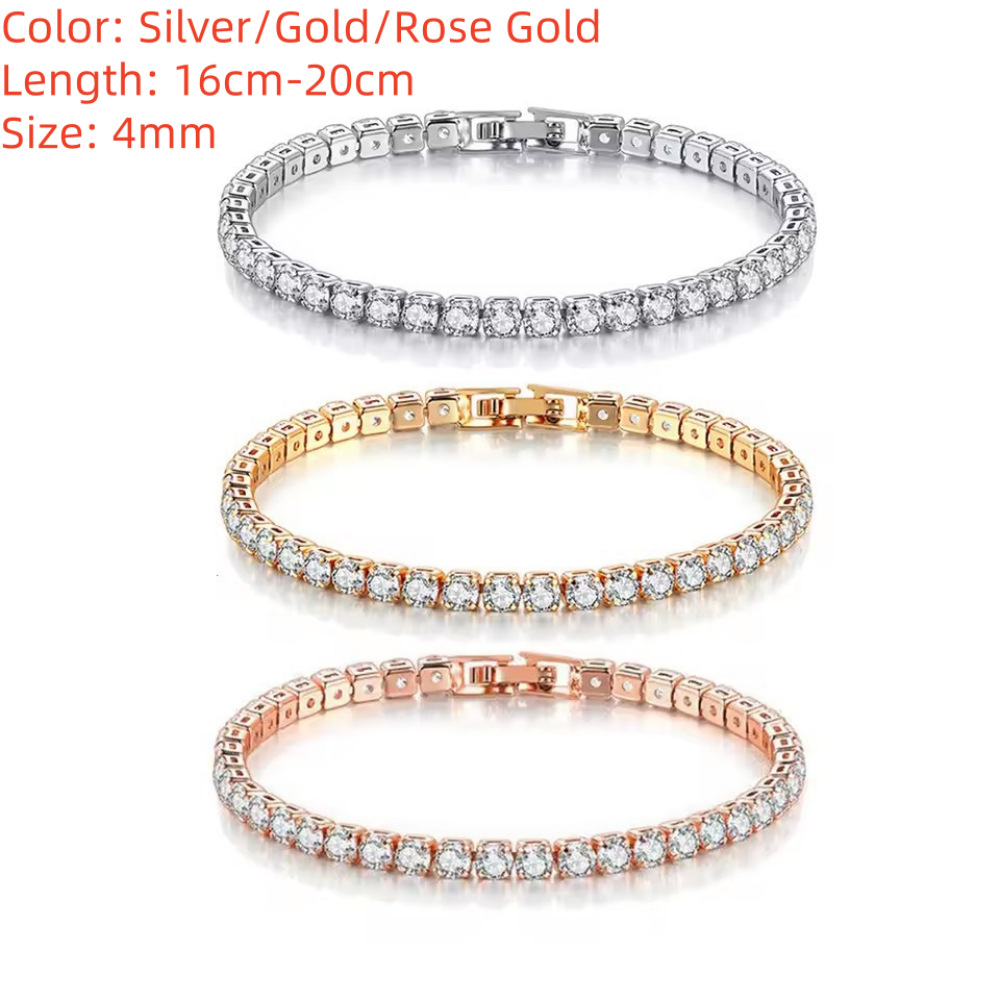 Amazon Cross-Border Hot-Selling Product 4mm Tennis Bracelet for Women, Super Shiny Zircon Single Row Full Diamond Light Luxury Jewelry Wholesale