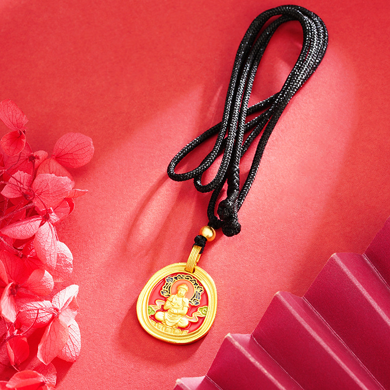 Nuevos productos de oro de Vietnam goteo de aceite pintado collar de Buda mujer cuerda negra universal estilo chino joyas retro al por mayor fuente image 7