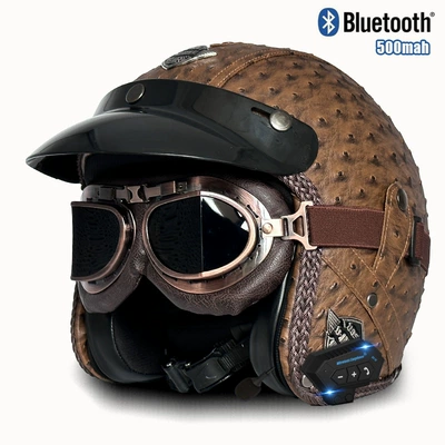 motorcycle retro helmet men's and | Motosiklet kaskı (dəbilqə) - v-brown-pineapple-bronze-mirror-bluetooth-s