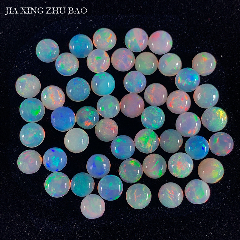 Strong fire color natural opal ring face plain round jewelry bare stone light luxury natural gem ring face bare stone wholesale Strong fire color natural opal ring face plain round jewelry bare stone light luxury natural gem ring face bare stone wholesale