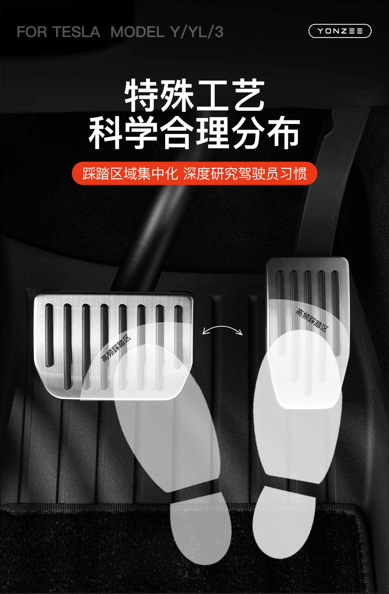 Suitable for Tesla Model Y/3/X/S Six-Seater Yl Stainless Steel Accelerator and Brake Pedal Rest Area Accessories