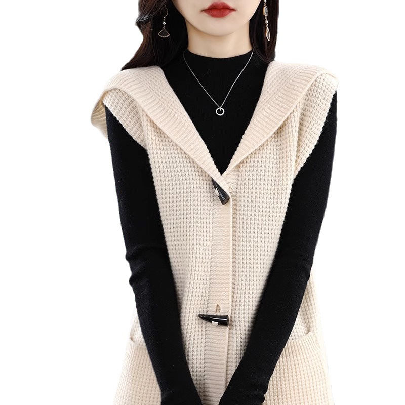 Medio-longitud suéter abrigo para mujer 2024 nuevo Estilo Chaleco primavera y otoño moda con Capucha de punto cardigan chal ropa exterior image 7