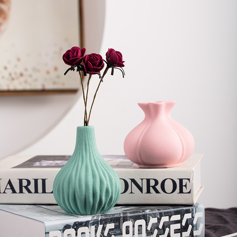 Vaso de cerámica nórdica decorativa sala de estar creativa simple gabinete de televisión mesa de comedor flores secas decoración lujosa