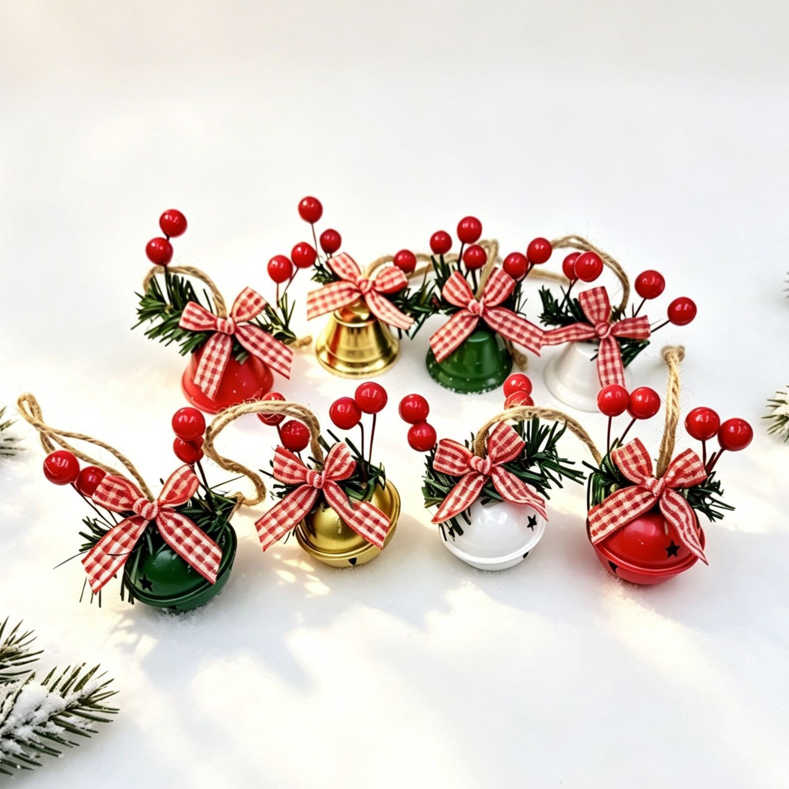 Amazon cross-border Christmas decorations: Christmas tree ornaments, five-pointed star snowflake bells, jute rope, berry accessories, and Christmas bells