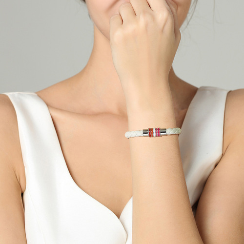 Cross-border hand jewelry European and American jewelry rainbow braided bracelet bracelet titanium steel PU leather friendship jewelry PB-004