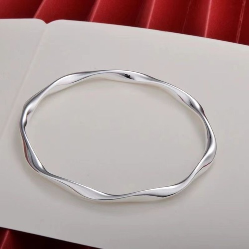 Möbius Wave Pattern Silver Bangle Bracelet for Women Solid Silver Real Silver Bangle with Twisted Pattern Gift for Women