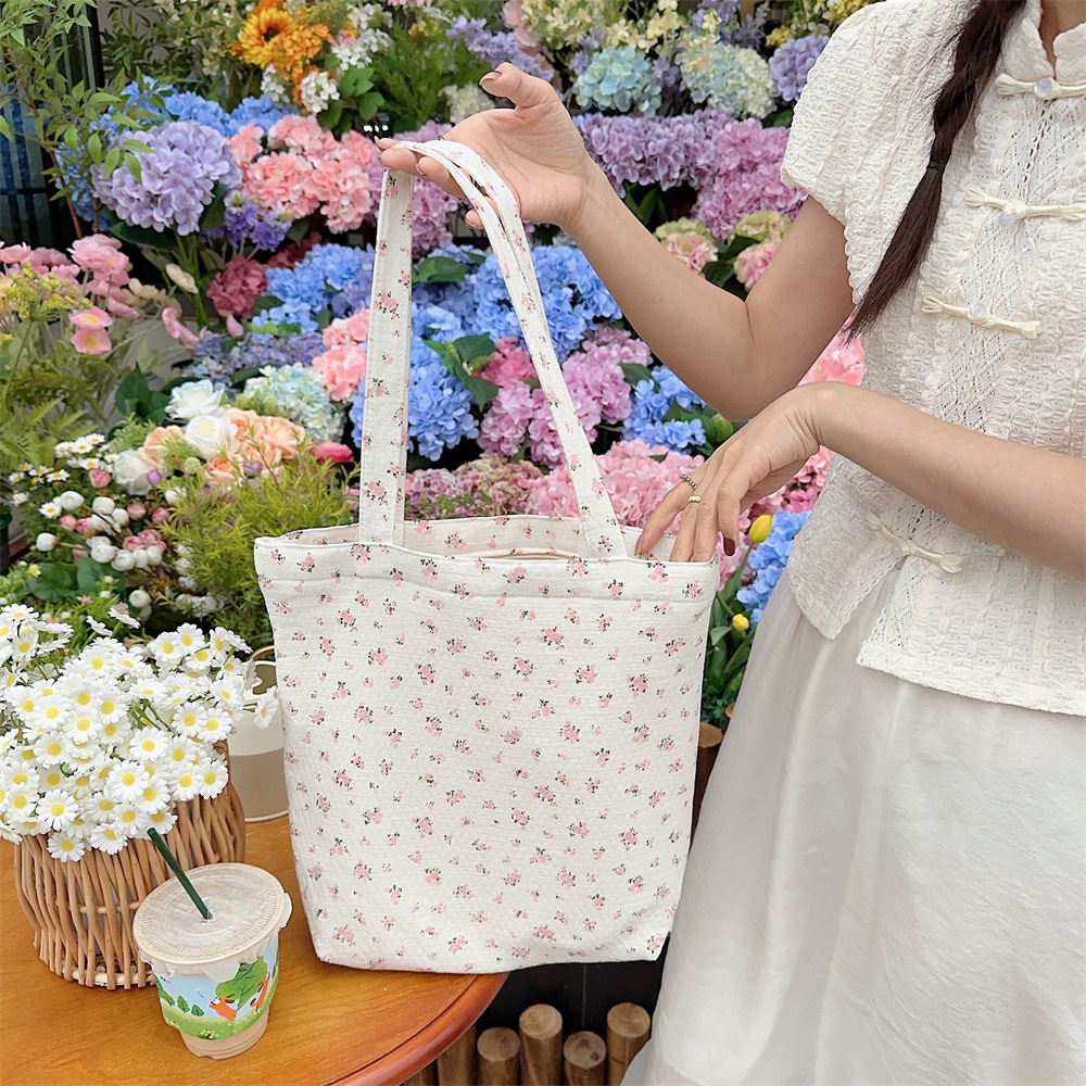 Spring Edition 44121 Canvas Bag, pure cotton floral canvas bag, tote bag, single-shoulder handbag, niche hand-held bag undefined