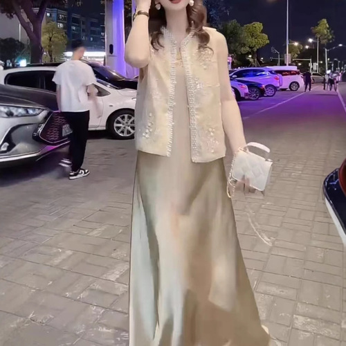 25590 Love Mei Yuan 2025 Summer New Advanced Heavy Work Tank Top Long Dress Fashion