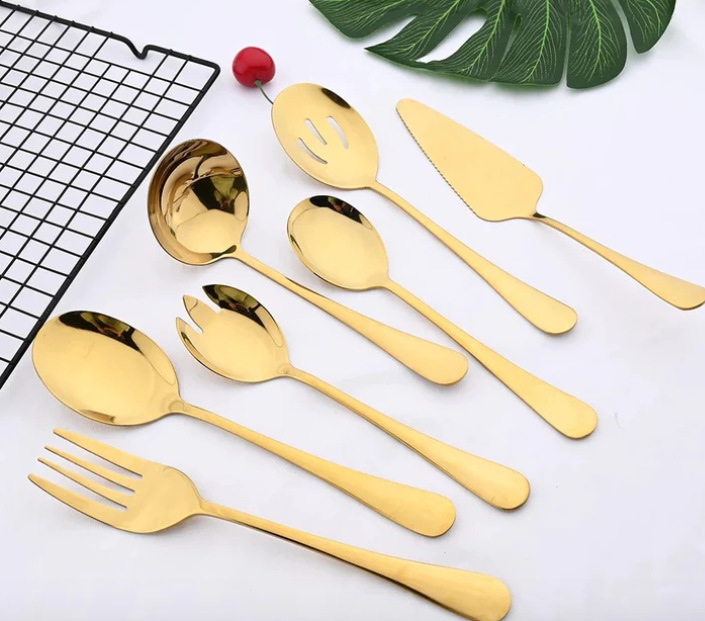 Suministro transfronterizo cuchara de tenedor de acero inoxidable Colador traje de vajilla común cuchara de servicio de clip de carne de comida multiusos