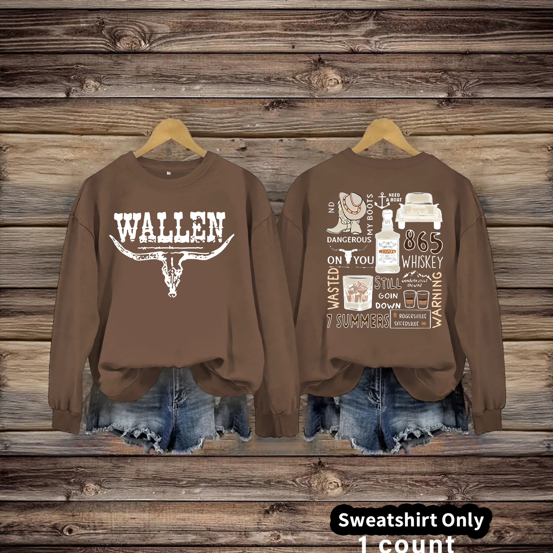 European and American Cross-Border Foreign Trade New Bull Head Letter Pattern Printed Sweatshirt Round Neck Sweatshirt Versatile Casual Long-Sleeved Top