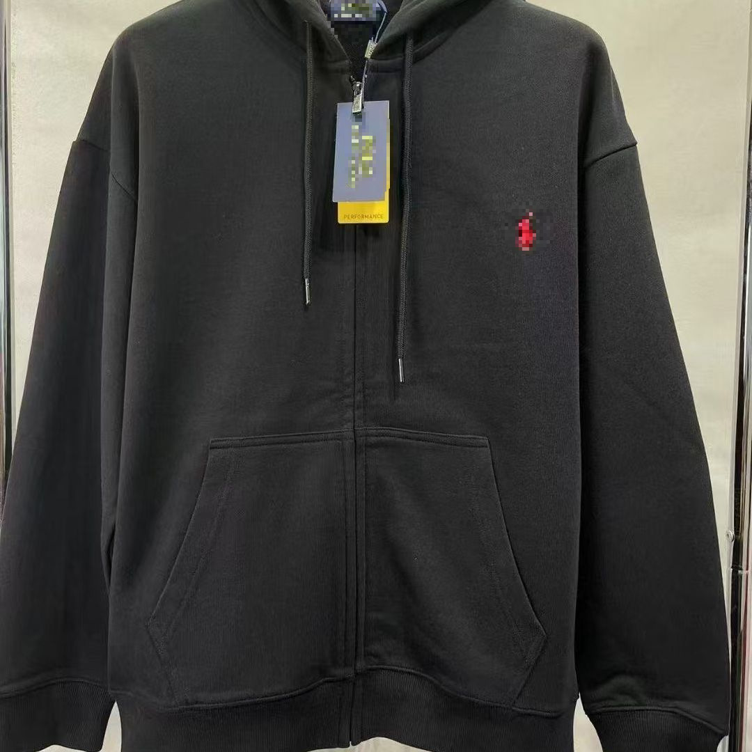 Cross-border foreign trade basic style hoodie with embroidered pony logo, unisex zip-up cotton sweatshirt