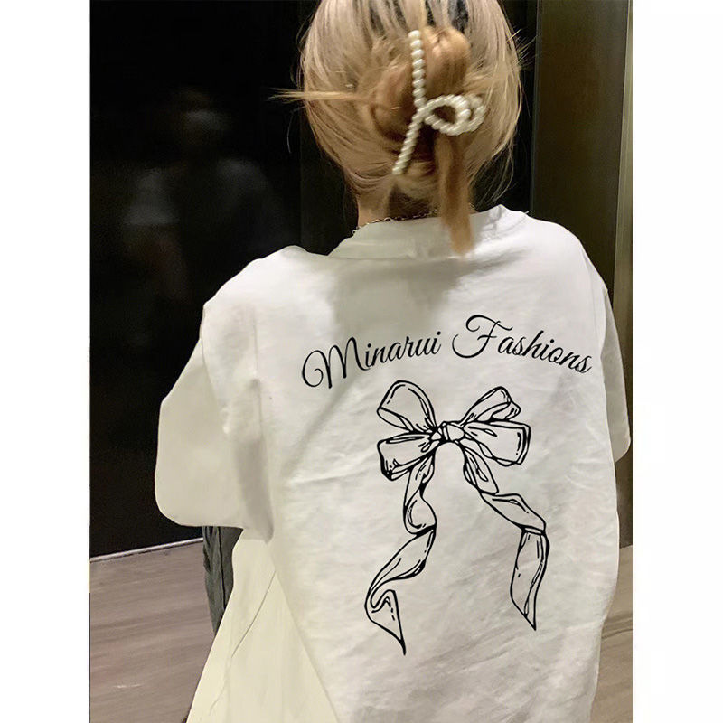 100% Pure Cotton White Short-sleeved T-shirt Women's Summer Loose American Style Retro Design Sense Niche Top Trendy