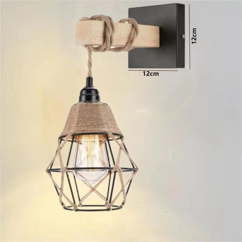 Retro industrial americano lámpara de pared de viento sala de estar balcón sala de estar estudio lámpara de cáñamo lámpara de cabeza única led