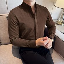 秋冬男士毛呢衬衫加厚高级呢子新款保暖长袖立领修身男装休闲衬衣