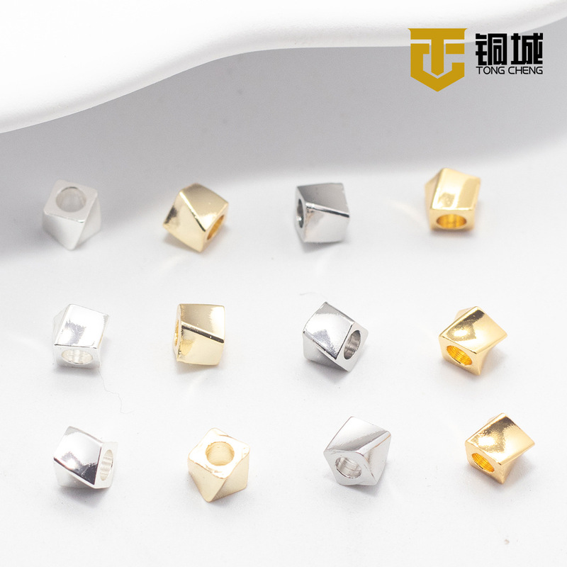 14K Gold Square Twist Beads Color Preservation Real Gold Diamond Beads Handmade DIY Bracelet Beaded Accessories Shaped Loose Beads