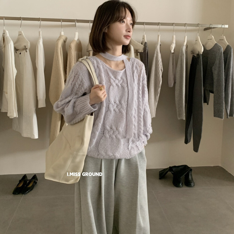 i miss2025秋季新款韩版宽松显瘦飘带设计感麻花针织衫女毛衣上衣|undefined