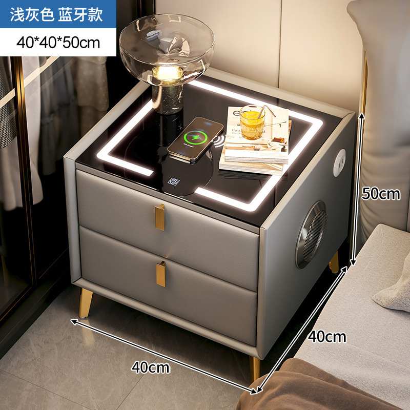 Mesita de noche inteligente, madera maciza simple moderna, lujo ligero, celebridad de Internet, carga inalámbrica simple, gabinete del dormitorio principal, hogar de lujo ligero