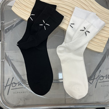 新款歐貨襪子女個性潮襪手縫四線馬吉純色簡約棉襪舒適外穿中筒襪