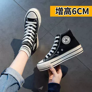 厚底内增高6cm松糕高帮帆布鞋女新款韩版增高女鞋学生百搭小白鞋