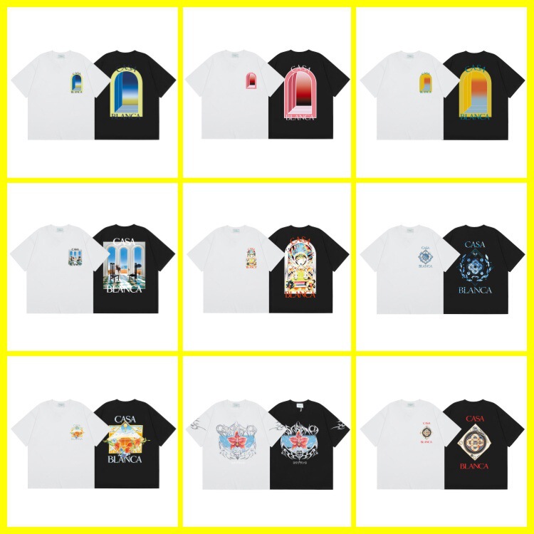 Cross-Border Foreign Trade Trendy Brand Casablanca New Printed Cotton Short-Sleeve T-Shirts for Men and Women Wholesale