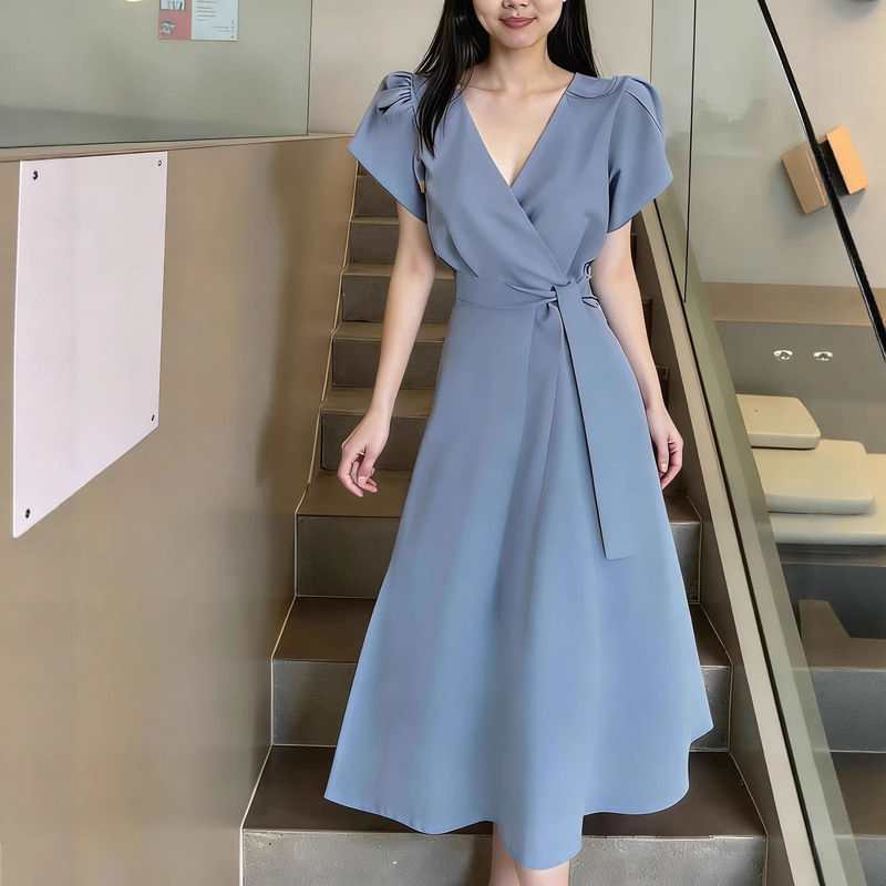 Cross-Border Christmas Red French-Style Gentle Temperament Cross-Neck Tie Waist Mid-Length Floral Dress Wholesale in Stock Cross-Border Christmas Red French-Style Gentle Temperament Cross-Neck Tie Waist Mid-Length Floral Dress Wholesale in Stock