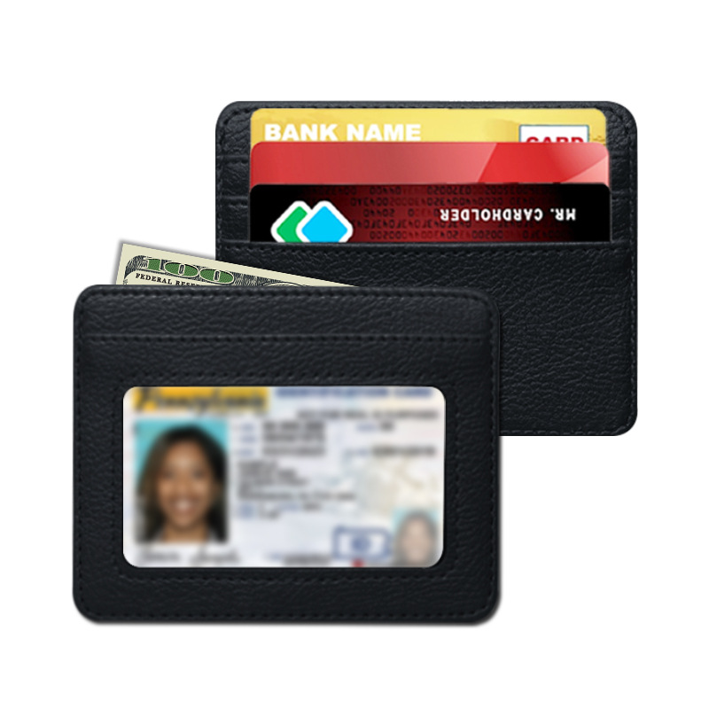 En stock titular de la tarjeta de ventana transparente creativa resistente al desgaste certificado resistente a los arañazos conjunto de gran capacidad multifuncional titular de la tarjeta de cuero PU titular de la tarjeta