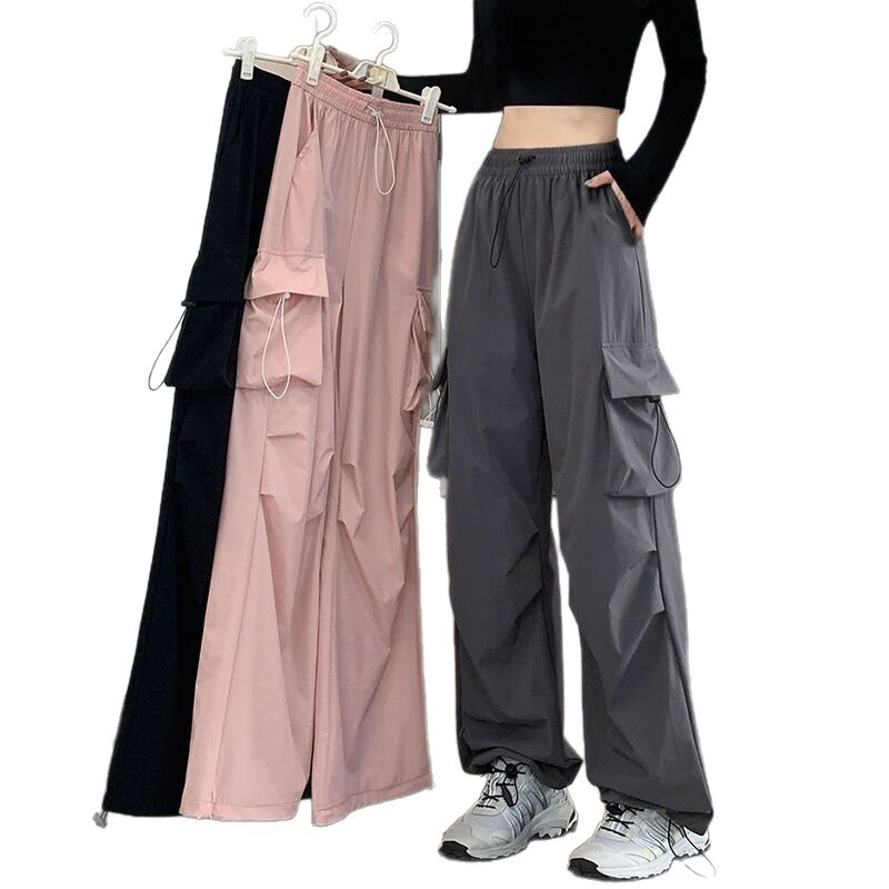 Pantalones Cargo Anchos para Mujer, Poliéster, para Primavera y Otoño