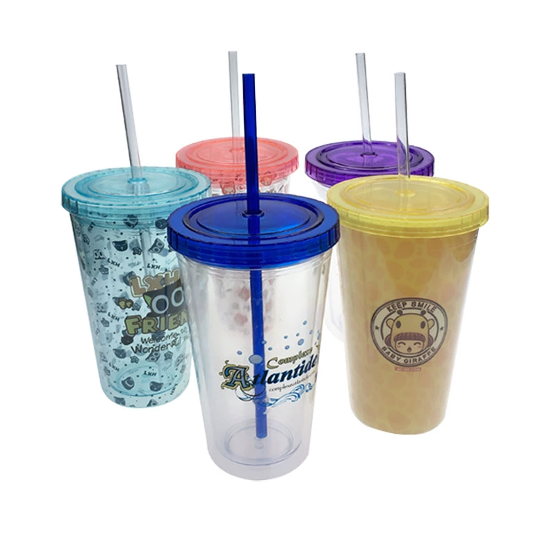 450 мл прозрачная двухслойная кружка с трубочкой, 16 унций, пластиковая двухслойная кружка для кофе, чая или молока